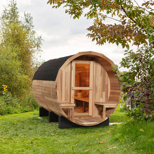 Canadian Hemlock/Red Cedar Outdoor Barrel Sauna