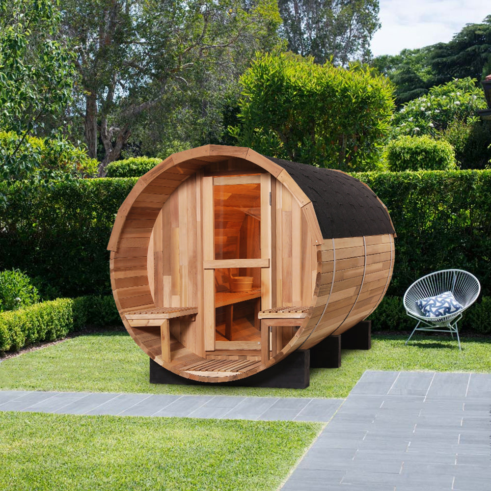 Canadian Hemlock/Red Cedar Outdoor Barrel Sauna